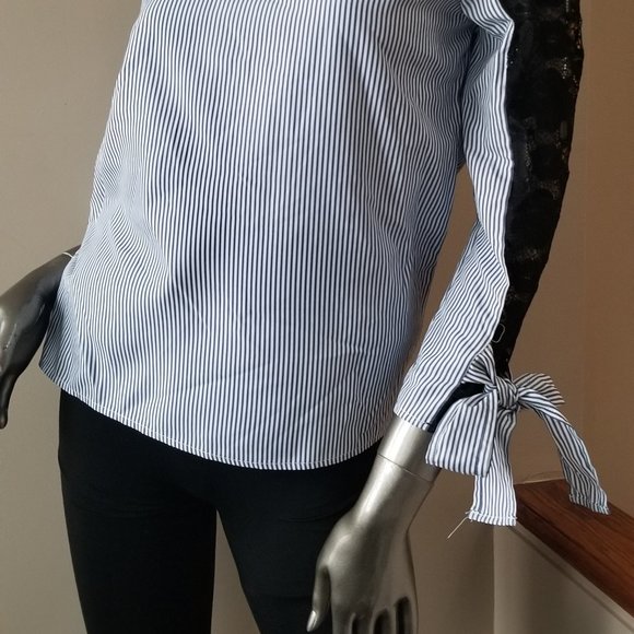 Black Lace and blue stripe shirt - Picture 4 of 5